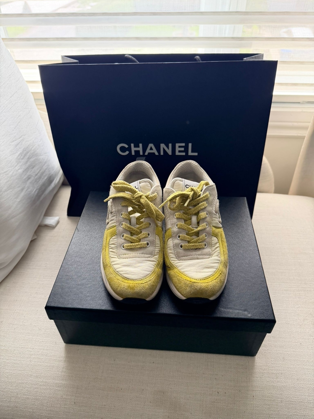 CHANEL Yellow and White Sneakers
